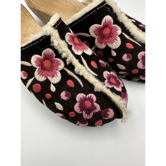 Prada Car Shoe Clog Women 7.5 37.5 Black Shearling Floral Embroidered Italy Boho - Picture 2 of 7